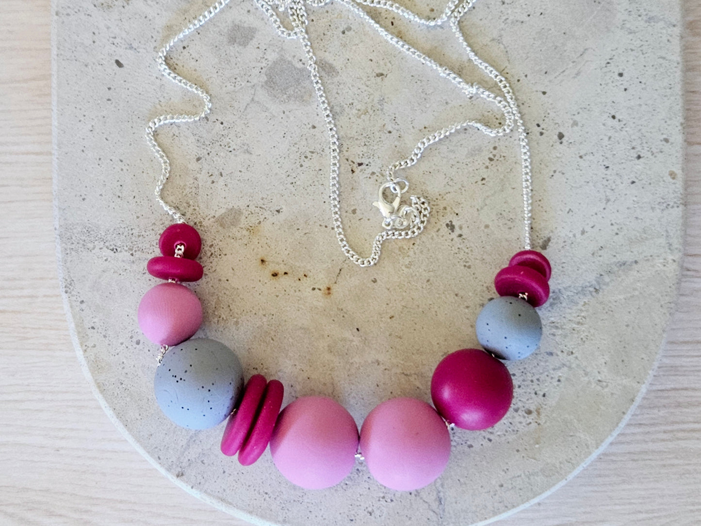 Contemporary Long Statement Sterling Silver Necklace Pink