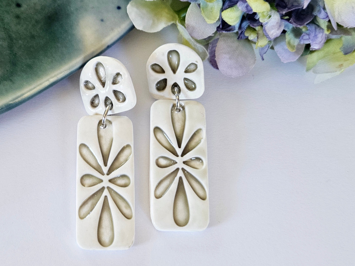 Porcelain Green Rectangle Earrings