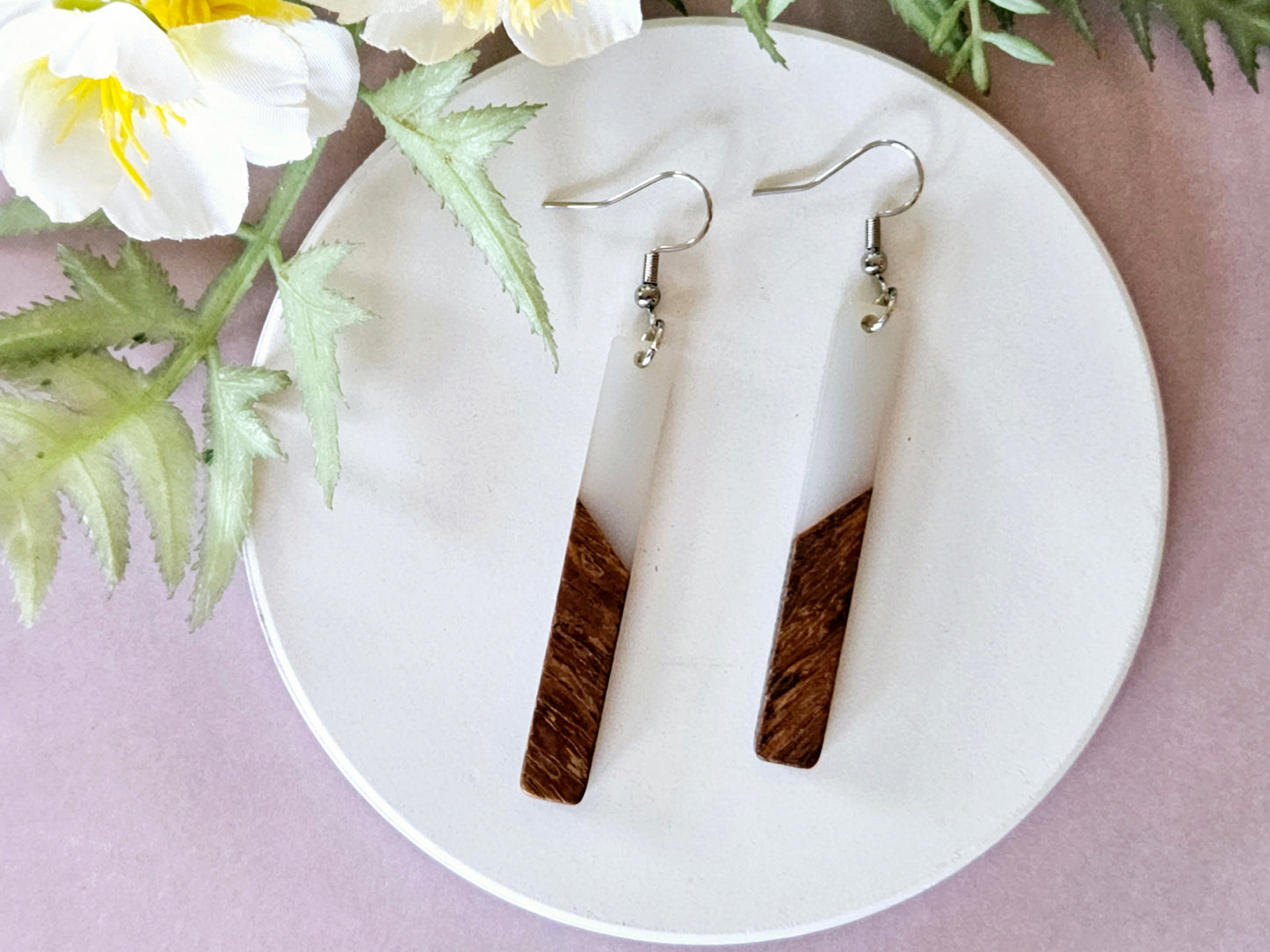 Wood and Resin Bar Earrings