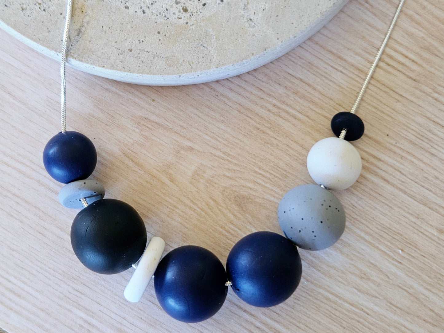 Contemporary Long Statement Sterling Silver Necklace Navy