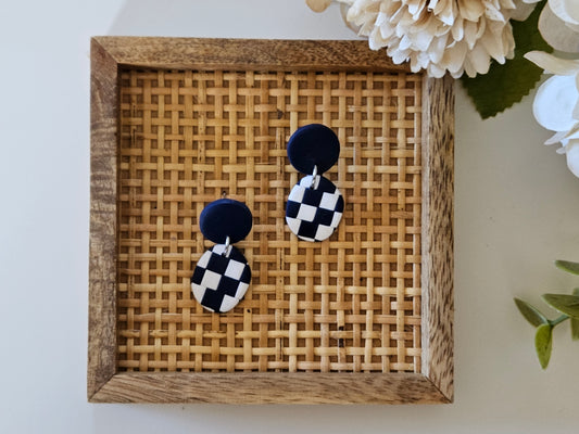 Checkered Drops Navy and White Earrings