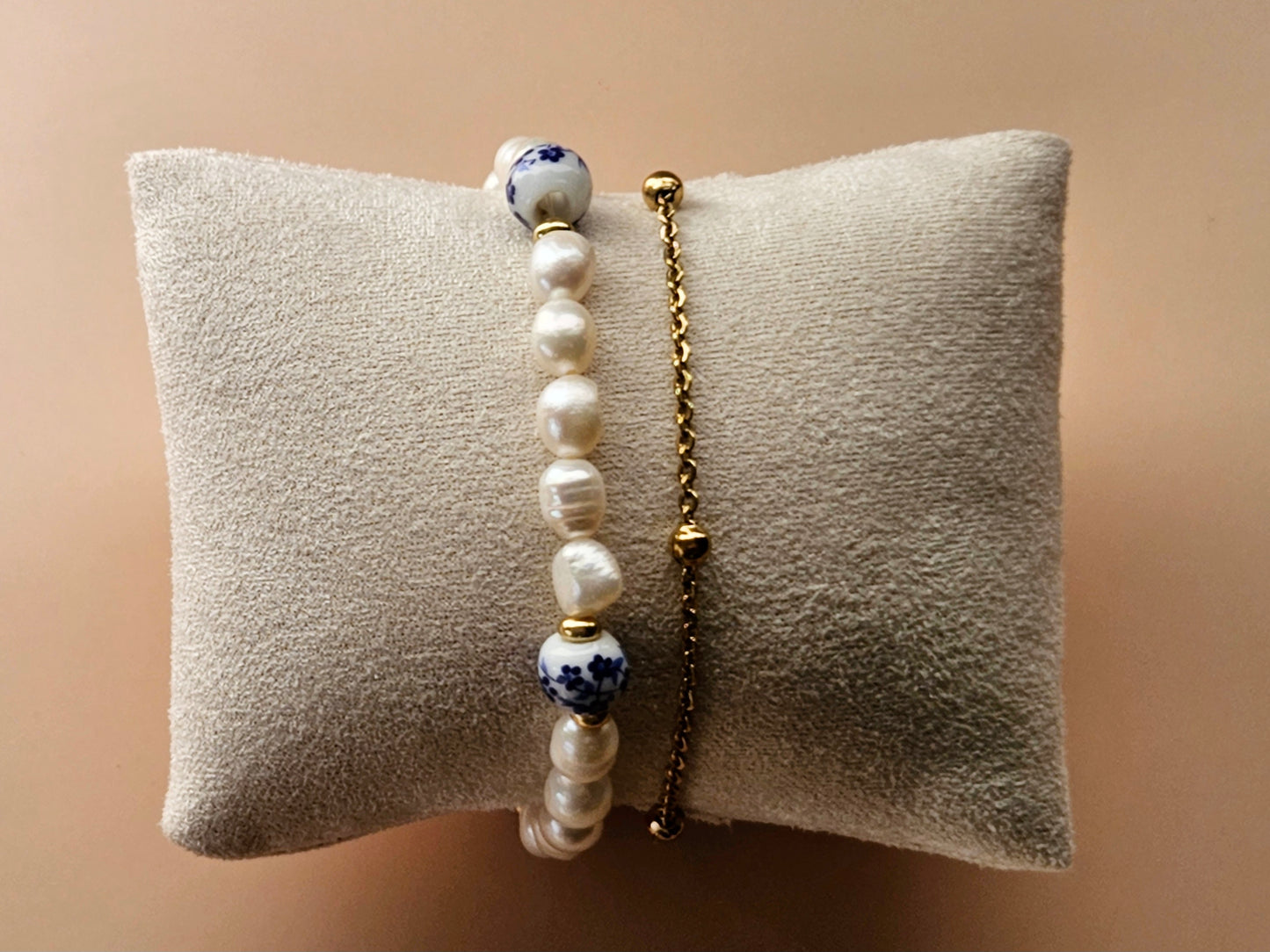Stacking Bracelets uxe Layered Pearl and Porcelain Stack