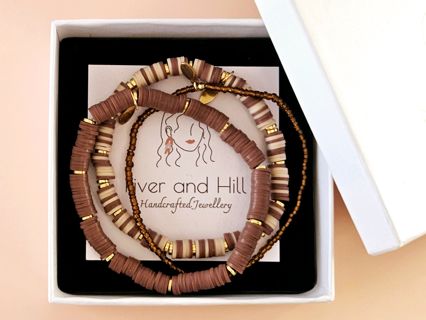 Luxe Layered Coffee and Cream Stack Bracelets