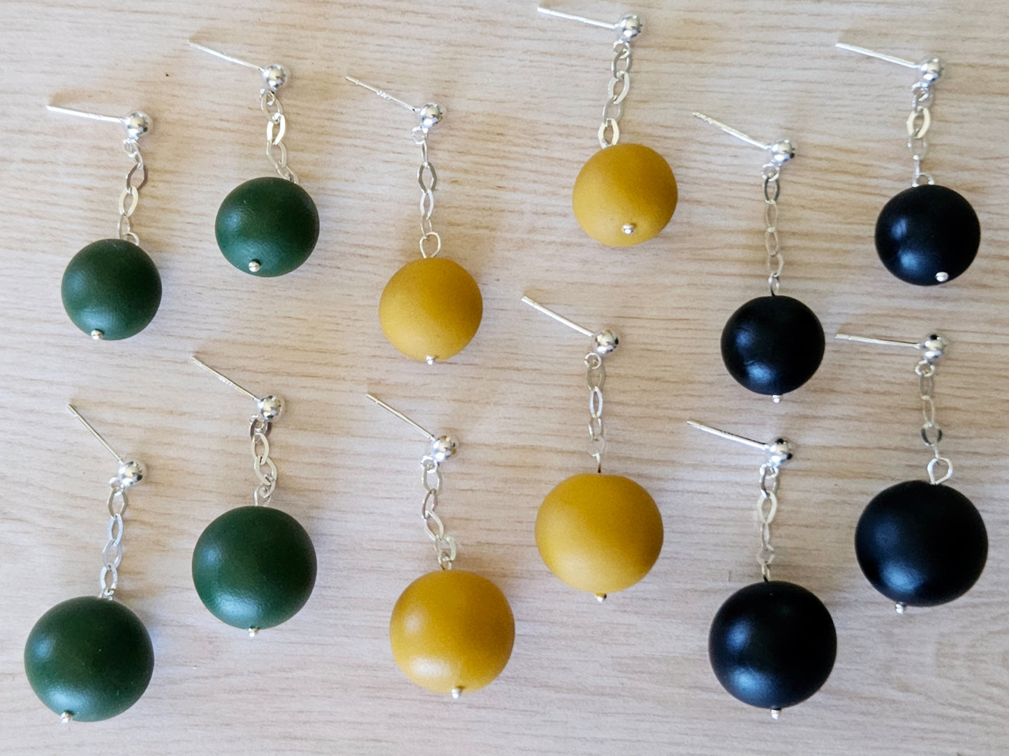 Contemporary Hand-rolled Bead Sterling Silver Earrings Green