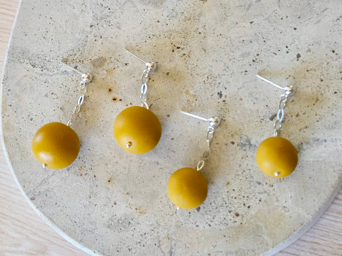 Contemporary Hand-rolled Bead Sterling Silver Earrings Mustard