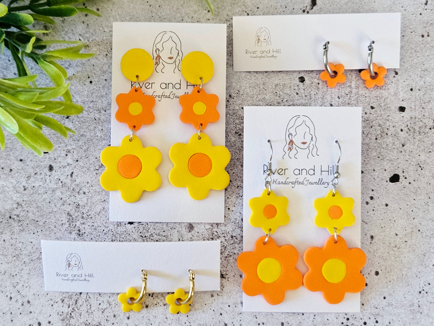 Retro Bloom Yellow and Orange Hook Earrings