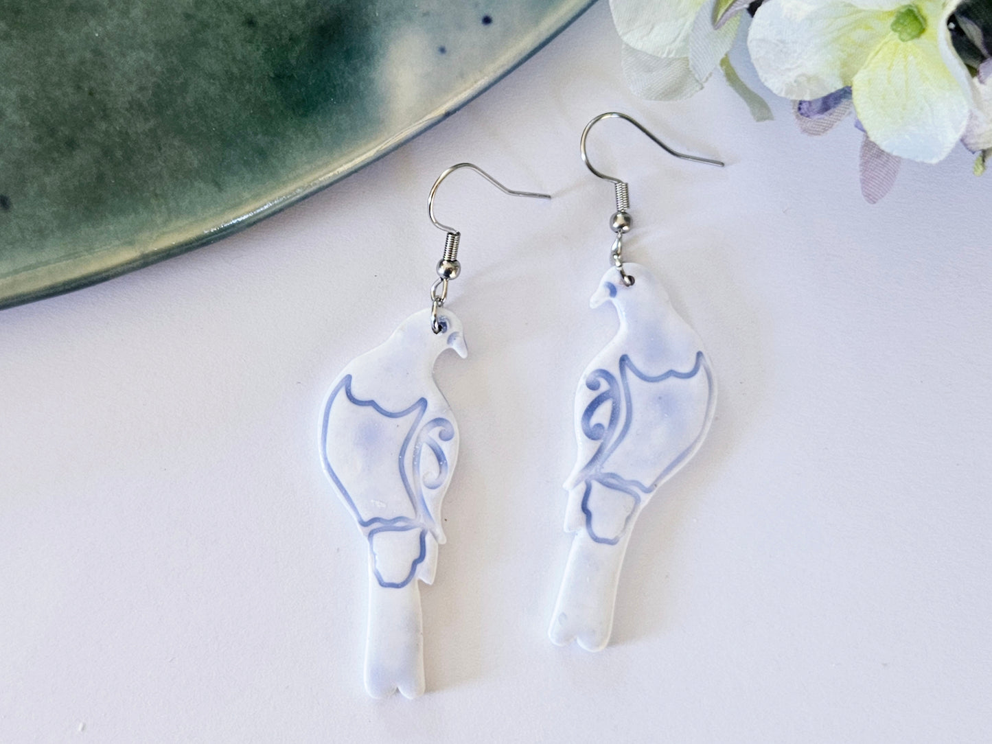 Porcelain Kererū Earrings