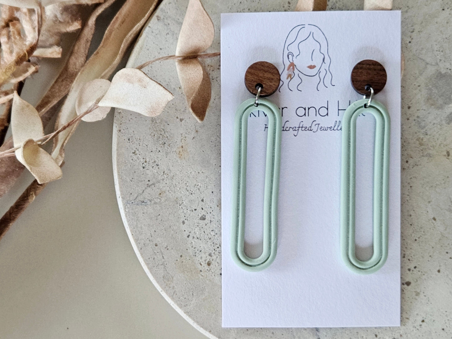 Essentials Sage Wooden Earrings