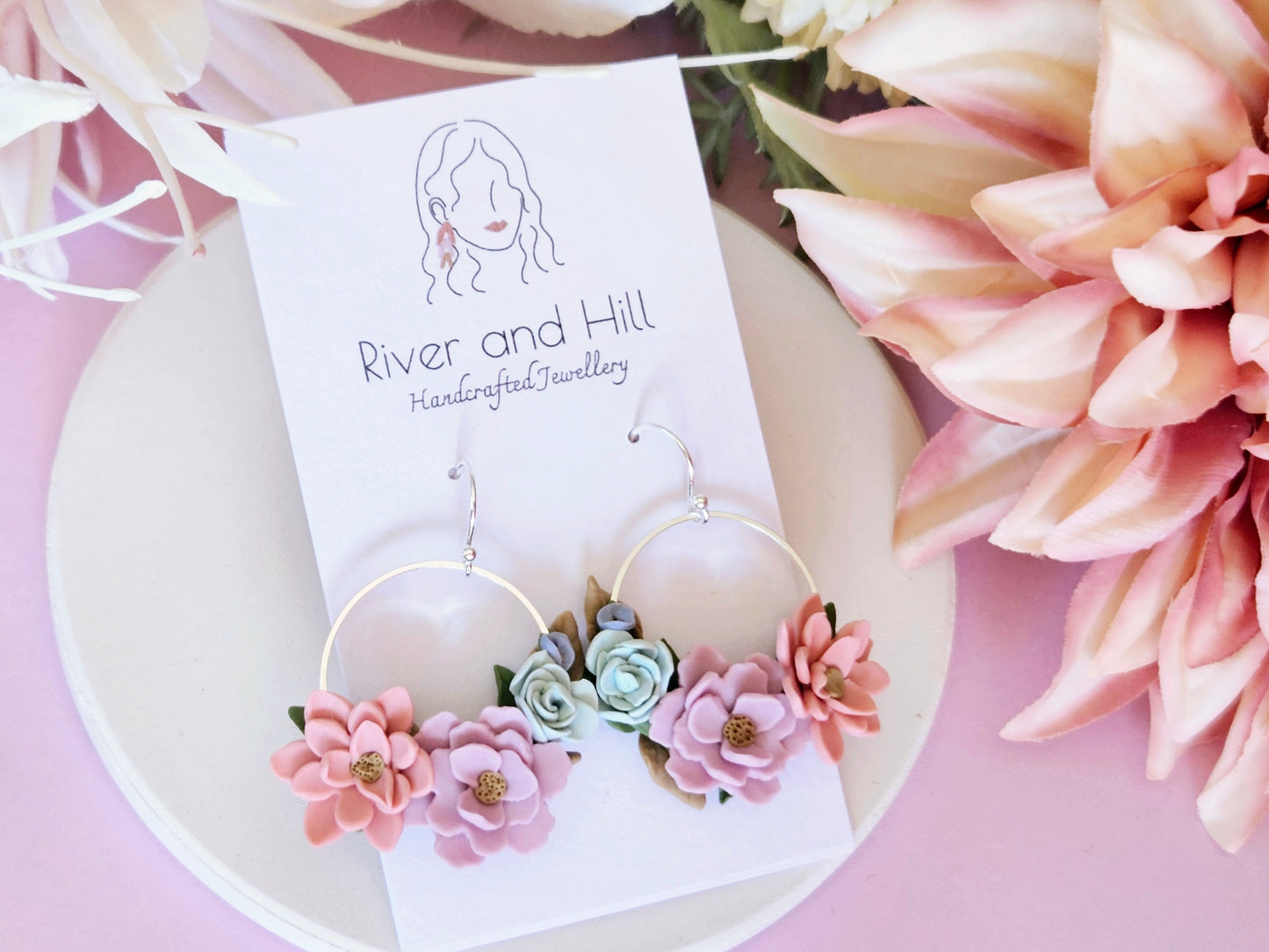 Floral Pastel Cluster Earrings
