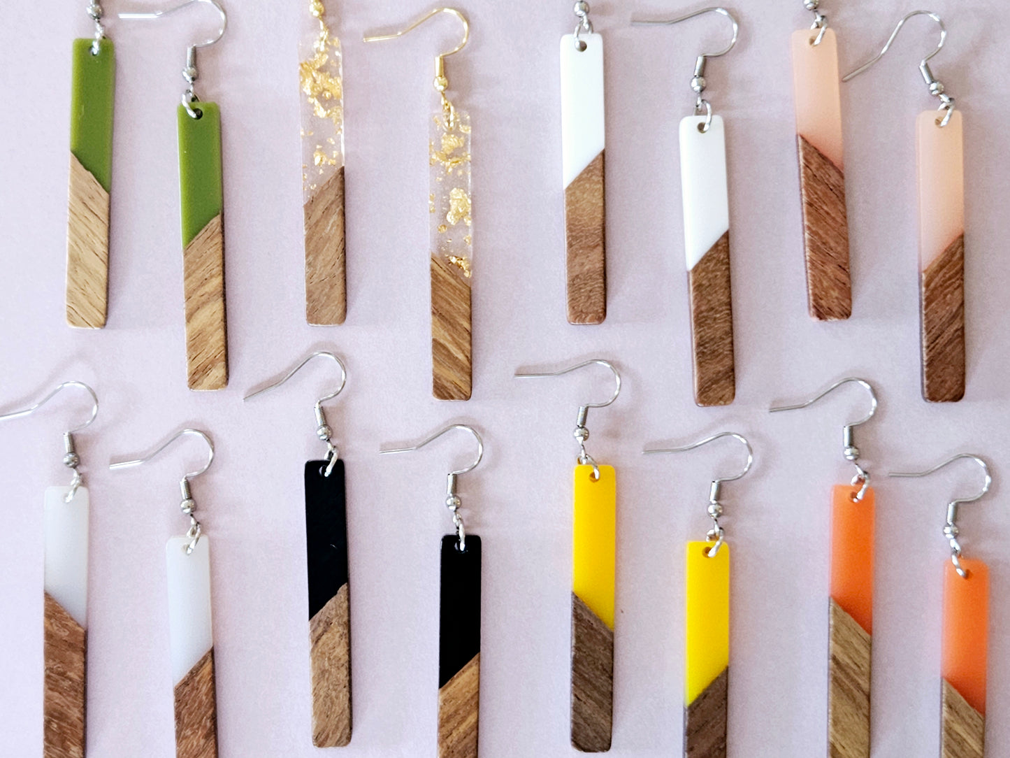Wood and Resin Bar Earrings