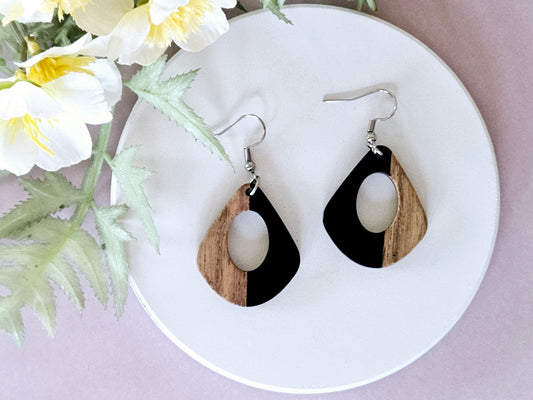 Wood and Resin Monochrome Abstract Earrings