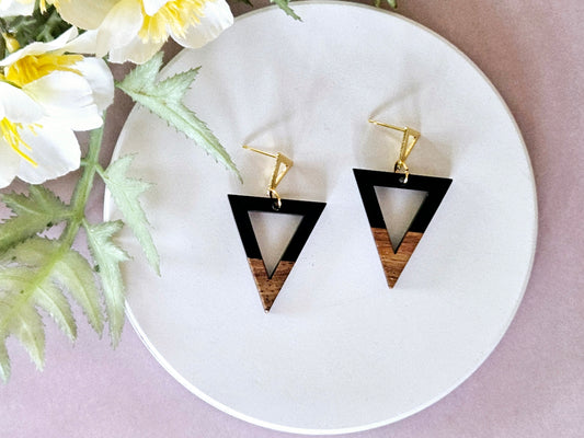 Wood and Resin Monochrome Triangle Earrings