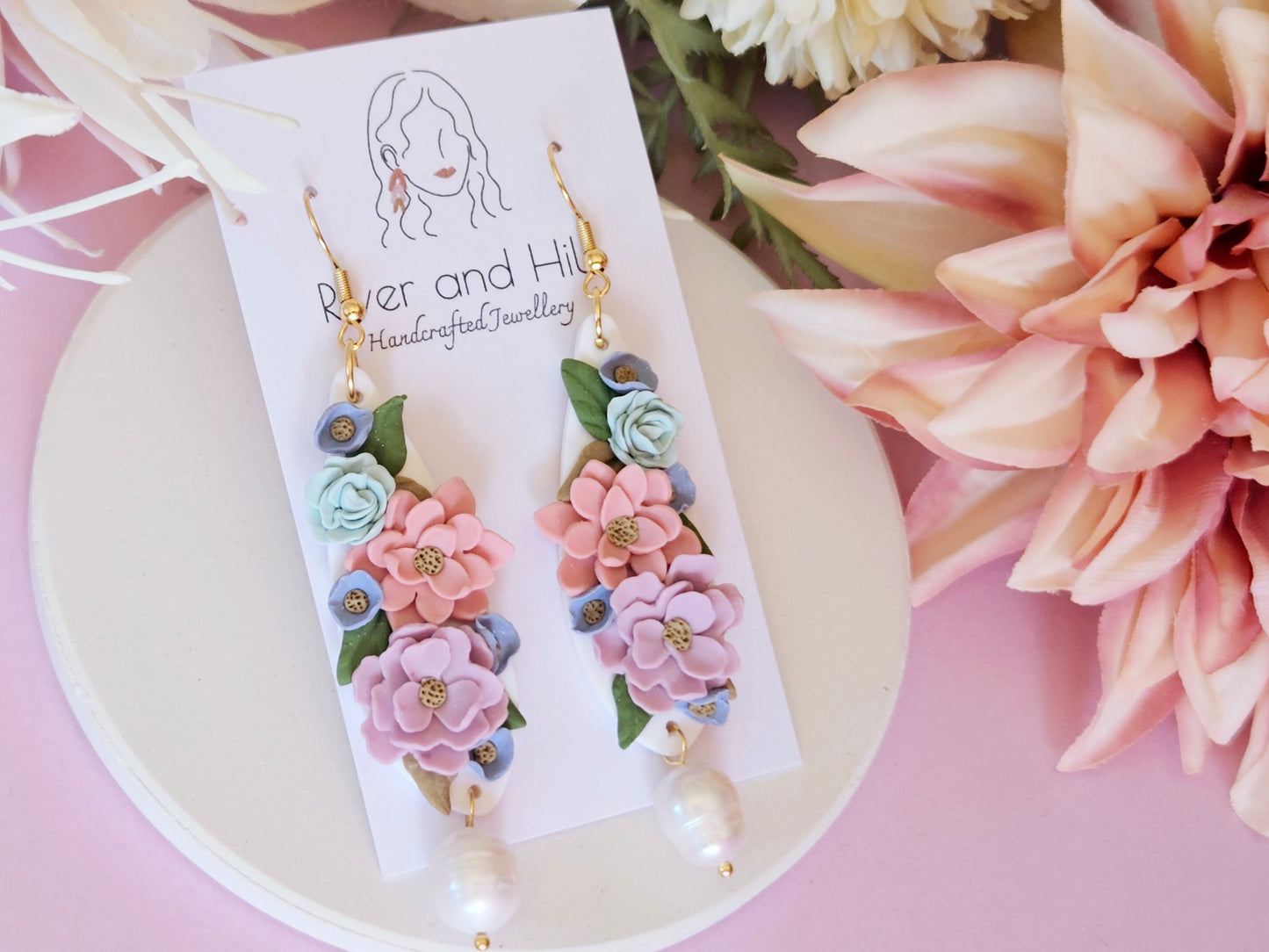 Floral Pastel Pearl Earrings