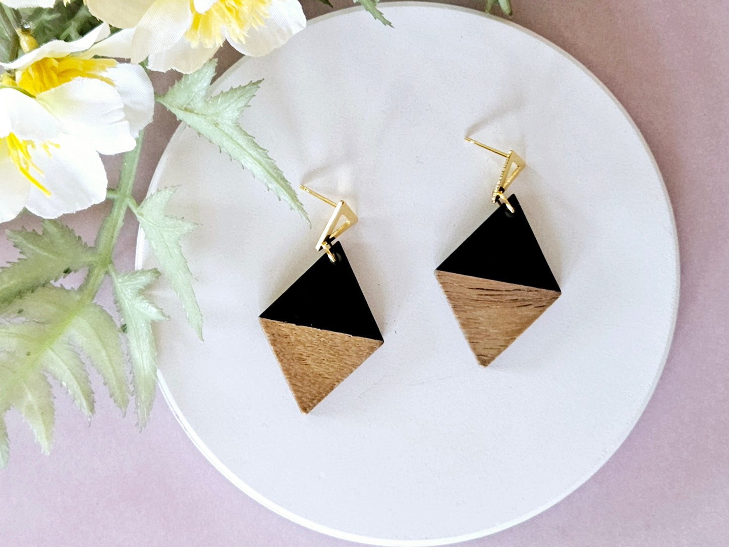 Wood and Resin Monochrome Dagger Earrings