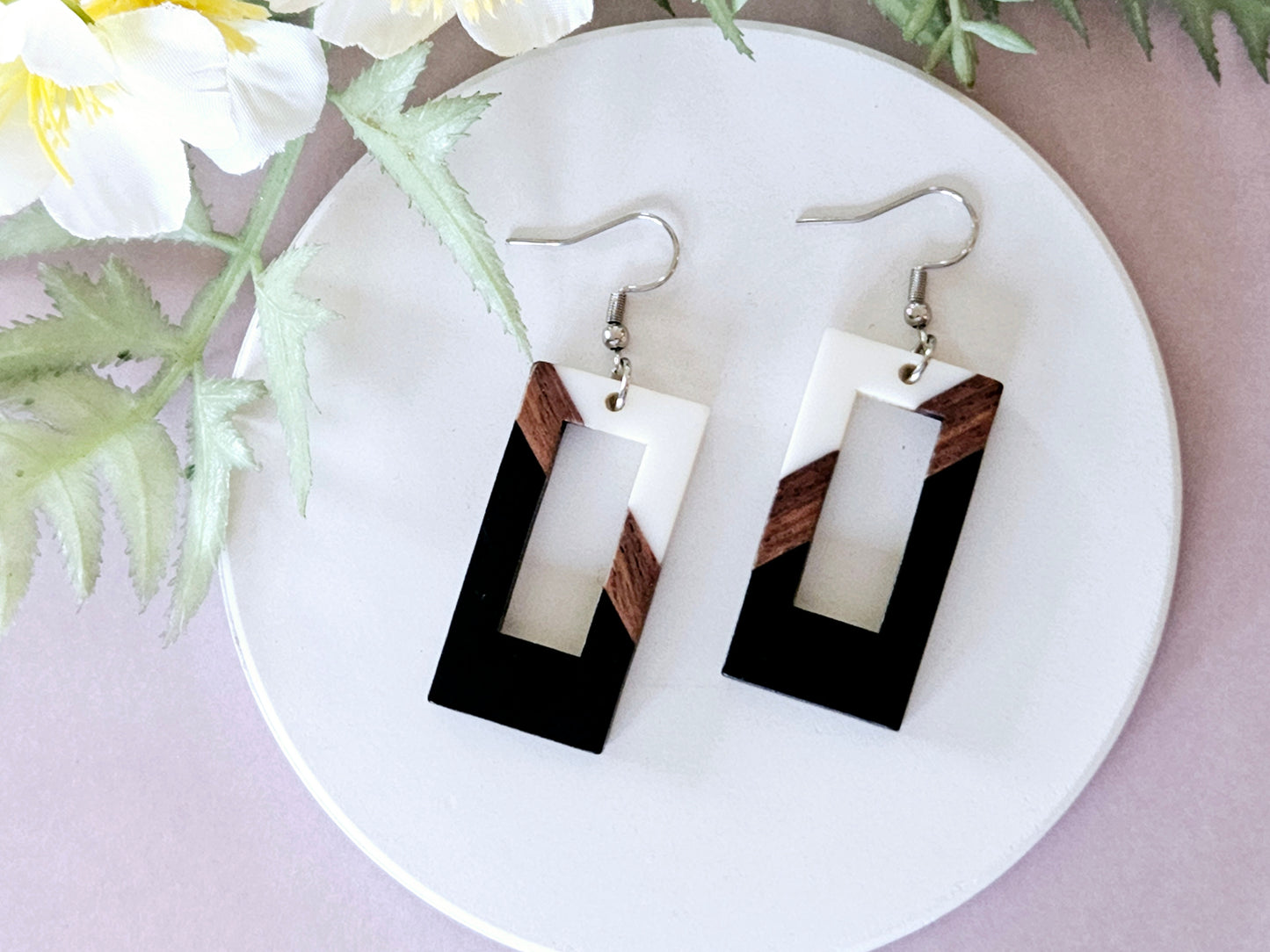 Wood and Resin Monochrome Dagger Earrings