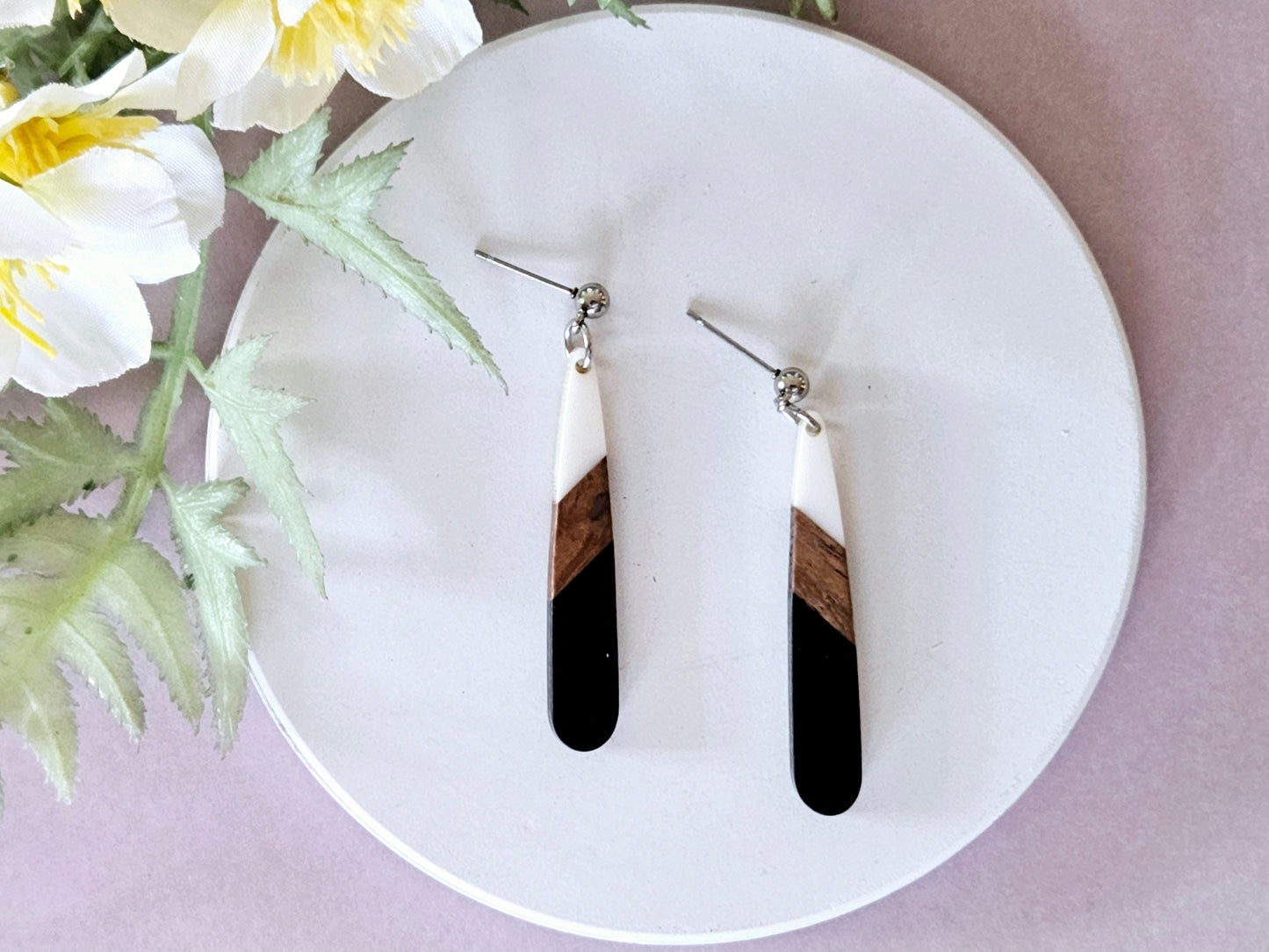 Wood and Resin Droplet Earrings