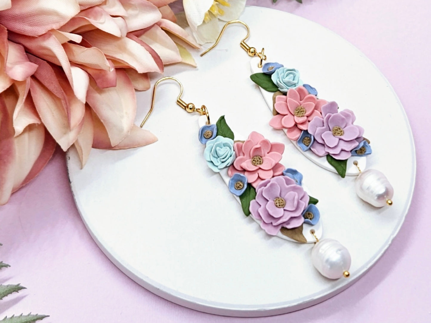 Floral Pastel Pearl Earrings