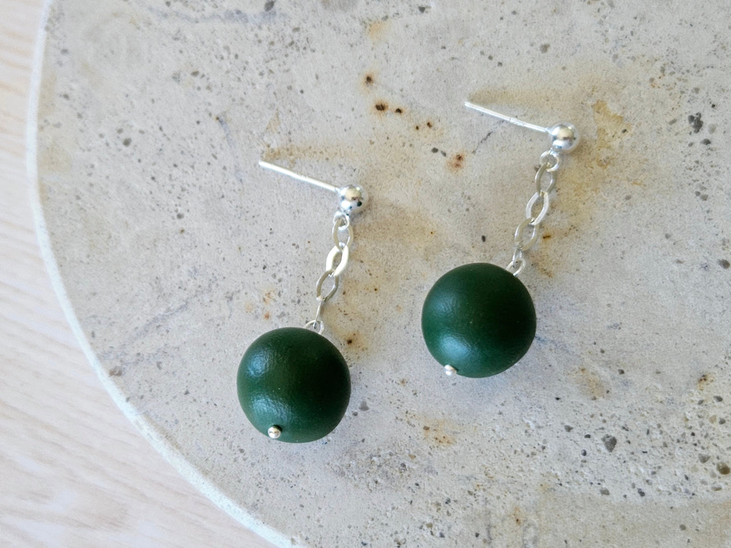 Contemporary Hand-rolled Bead Sterling Silver Earrings Green