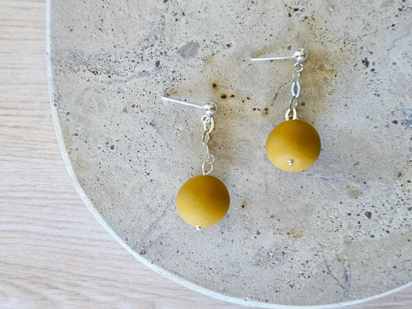 Contemporary Hand-rolled Bead Sterling Silver Earrings Mustard
