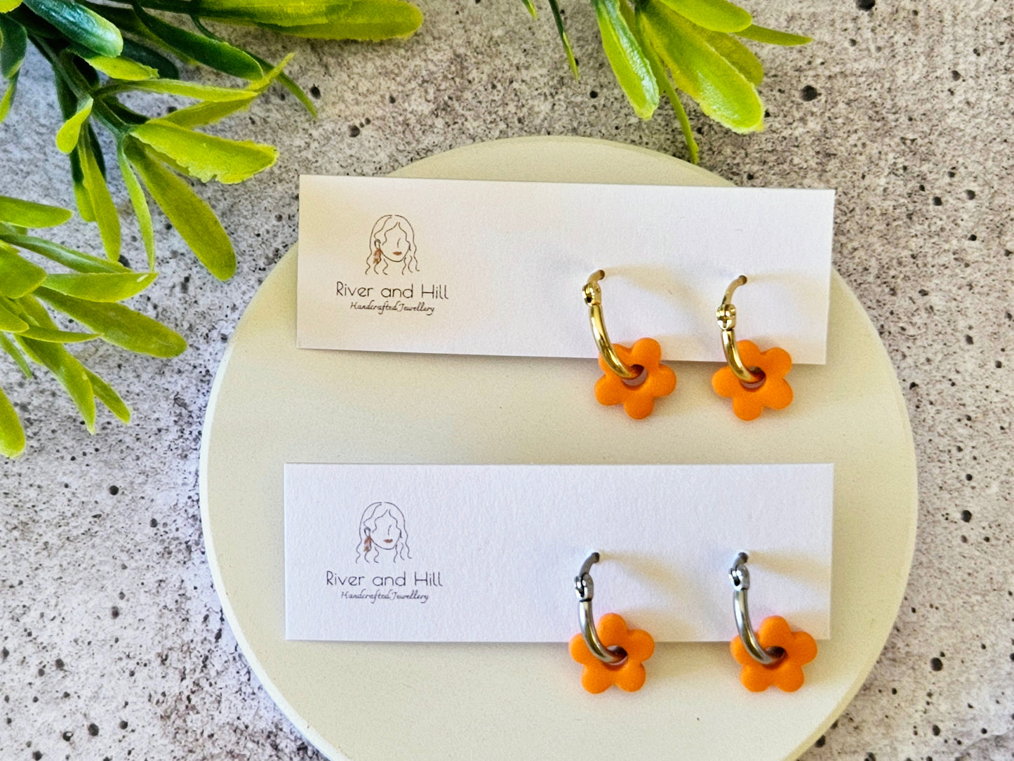 Retro Bloom Yellow and Orange Mini Hoop Earrings