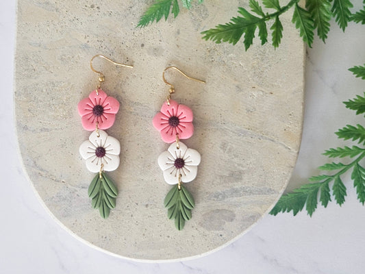 Manuka Flower Earrings Pink and White