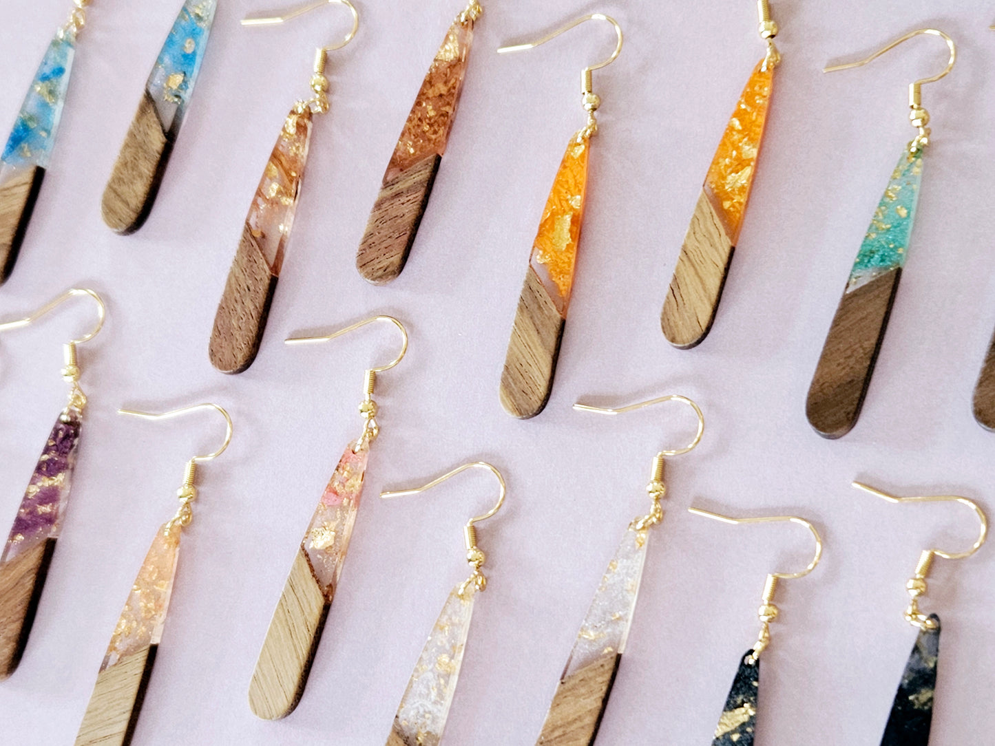 Wood and Resin Droplet Earrings