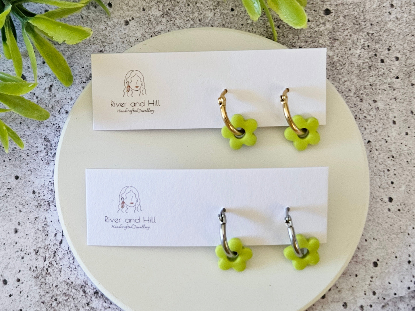 Retro Bloom Blue and Green Mini Hoop Earrings