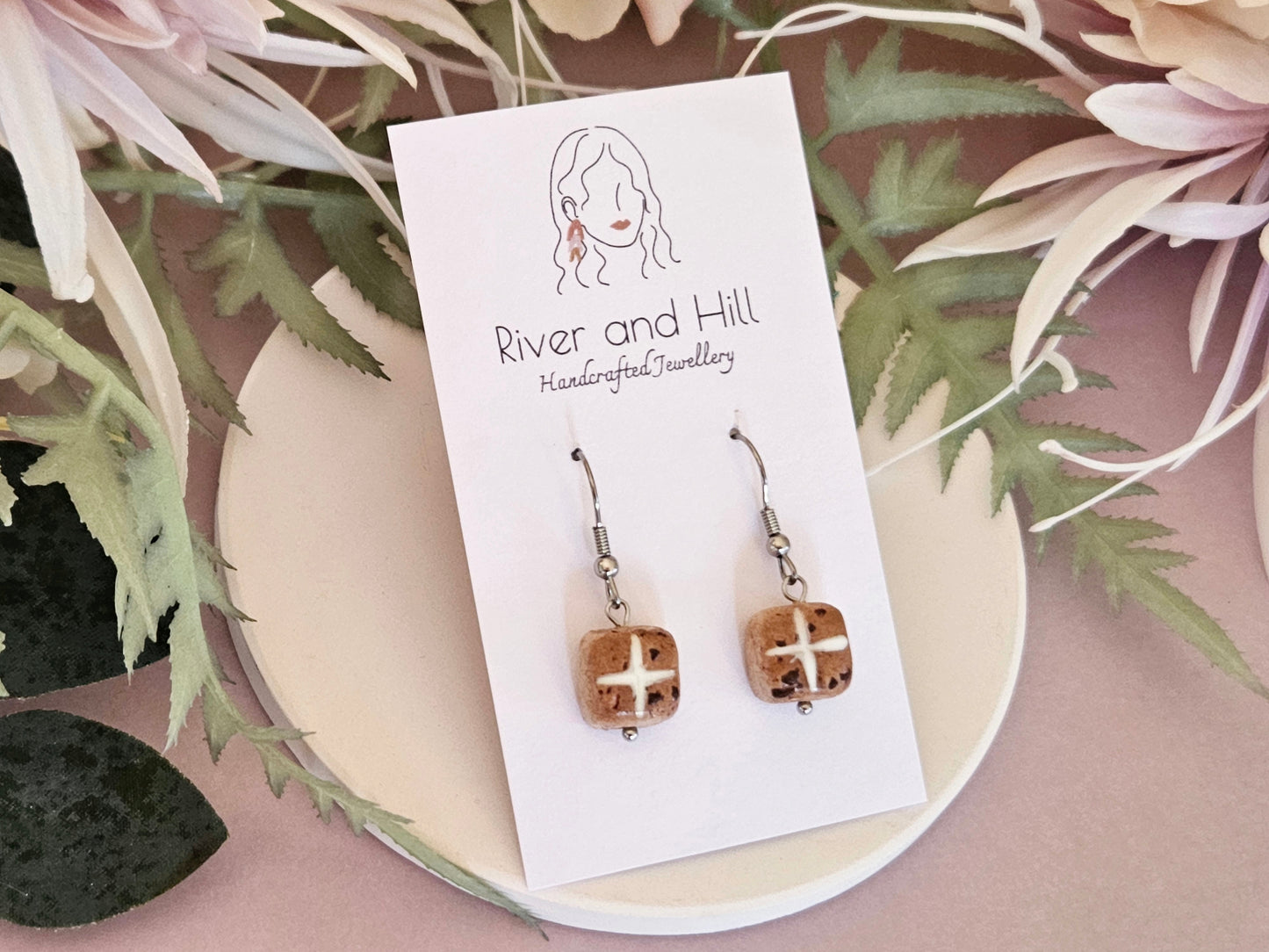 Easter Hot Cross Bun Hook Earrings