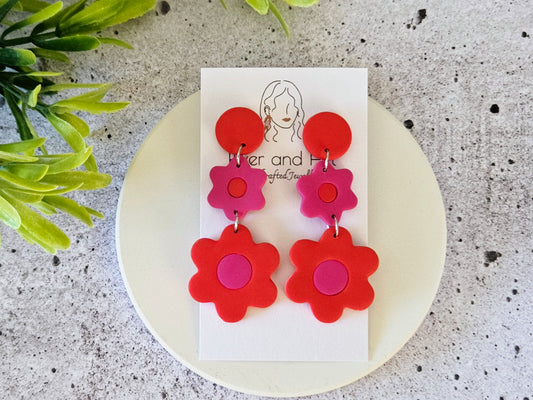 Retro Bloom Pink and Red Earrings