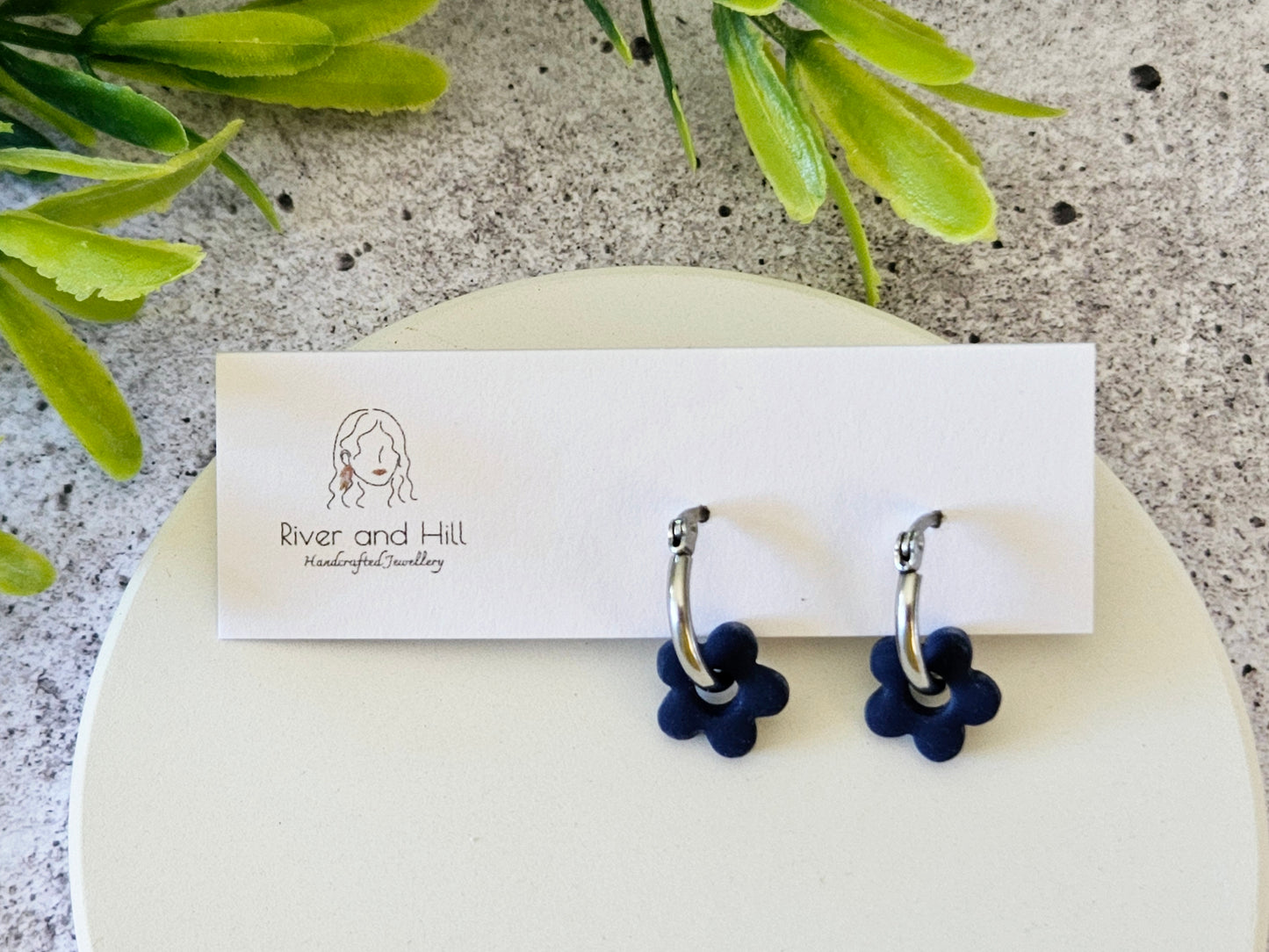 Retro Bloom Blue and Green Mini Hoop Earrings