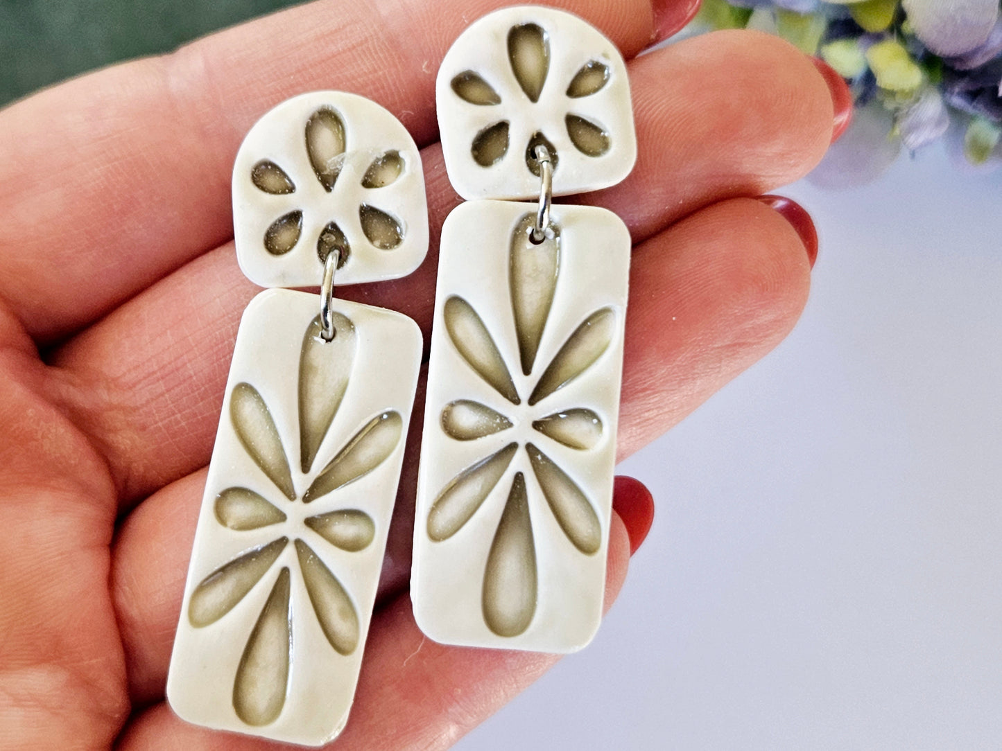 Porcelain Green Rectangle Earrings