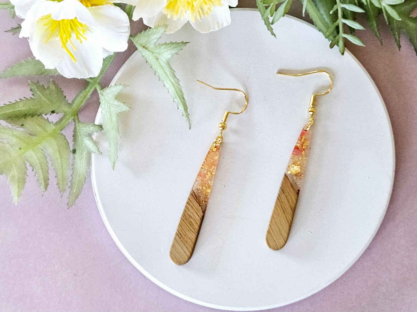 Wood and Resin Droplet Earrings