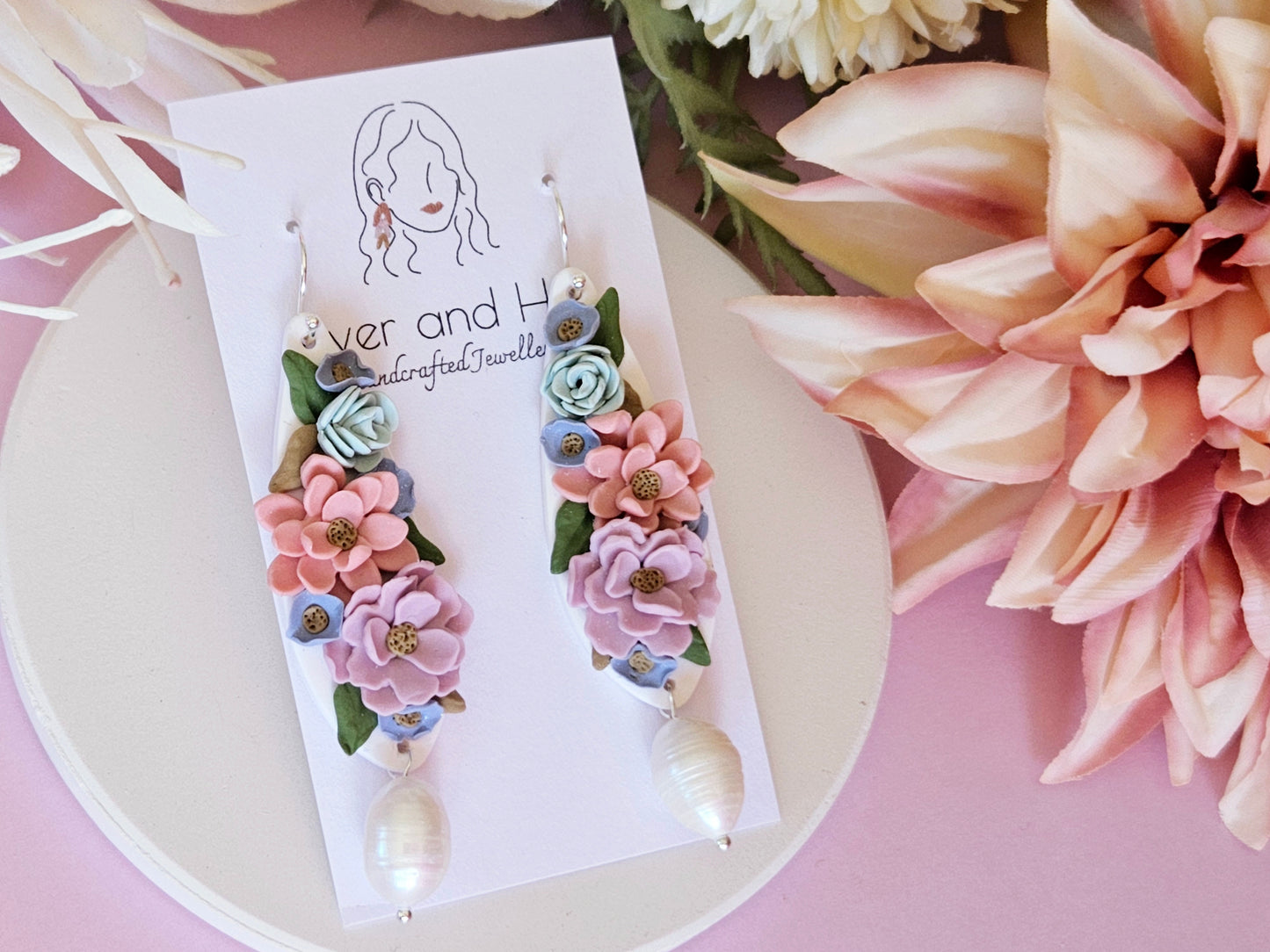 Floral Pastel Pearl Earrings