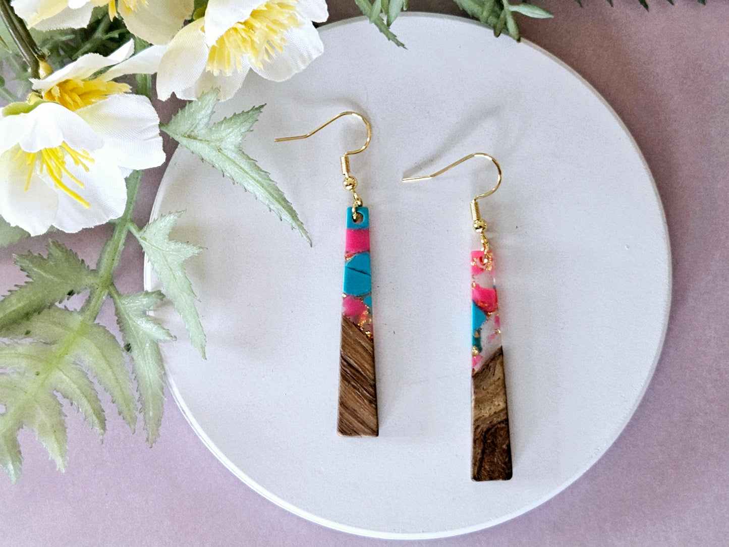 Wood and Resin Bar Earrings