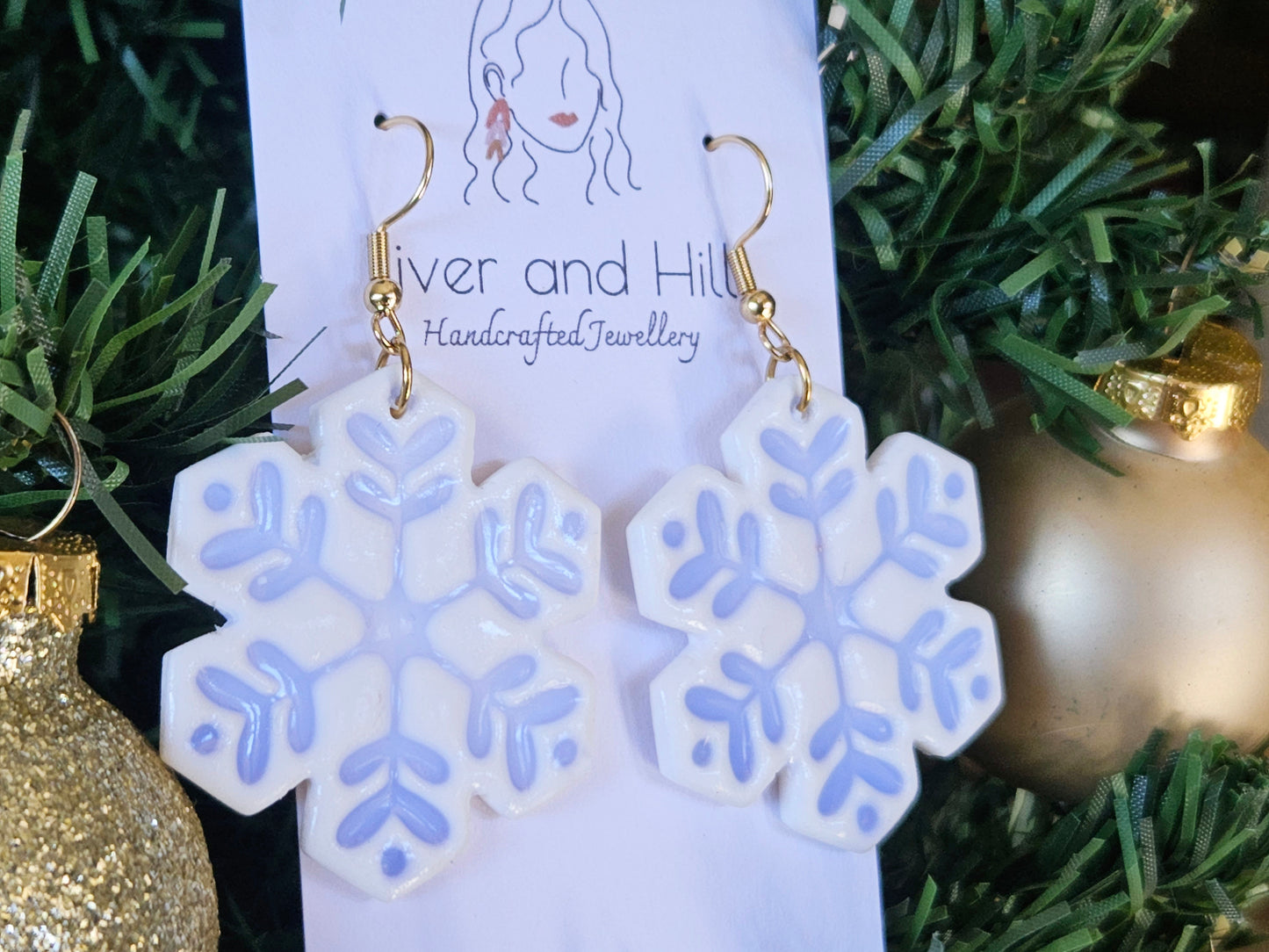 Christmas Porcelain Look Snowflake Hook Earrings