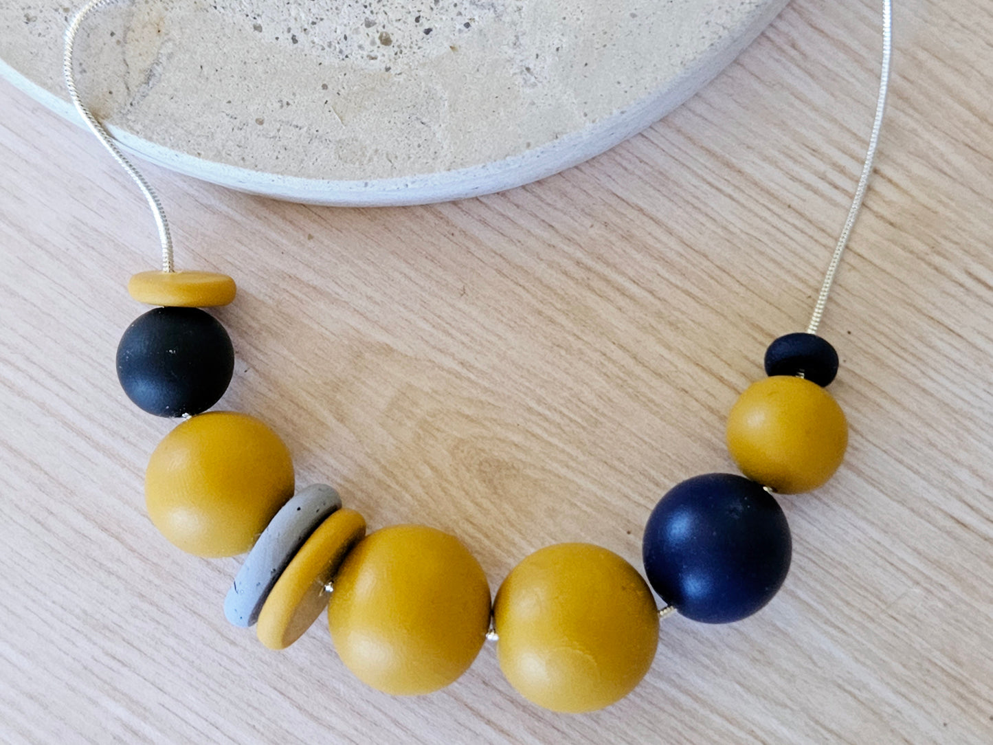 Contemporary Long Statement Sterling Silver Necklace Mustard