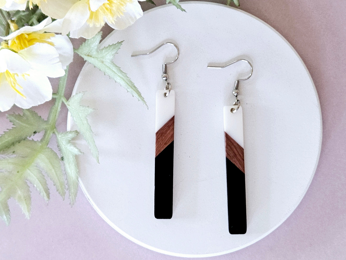 Wood and Resin Bar Earrings