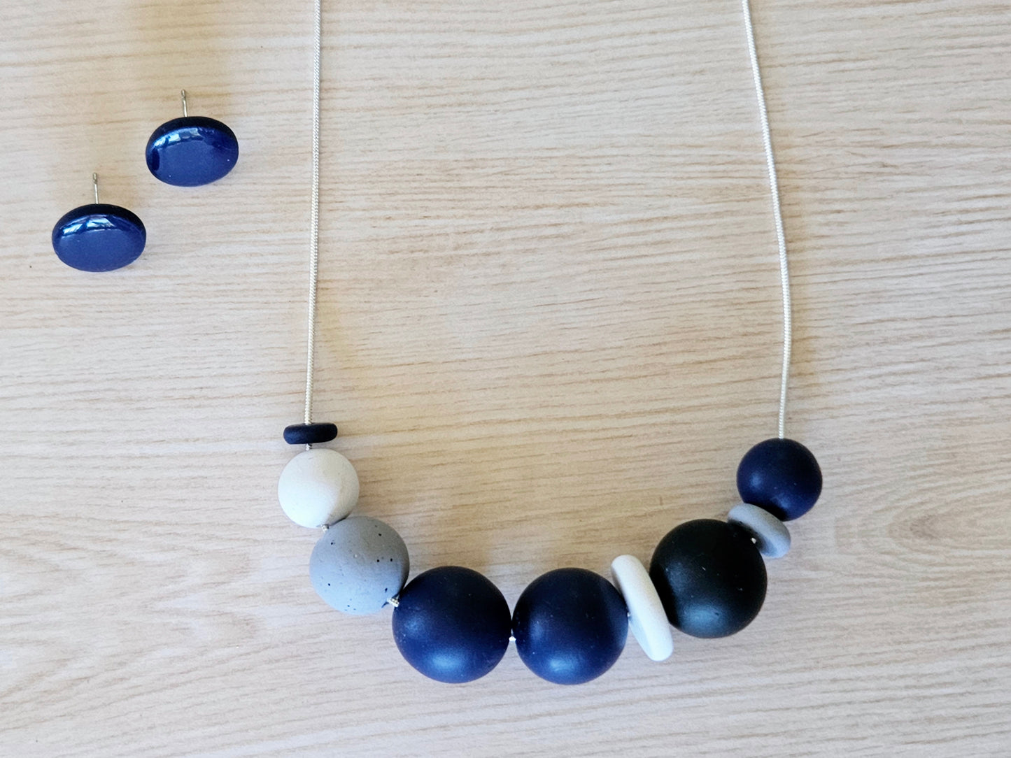 Contemporary Long Statement Sterling Silver Necklace Navy