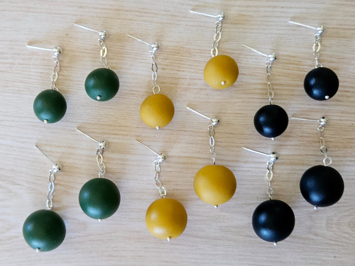 Contemporary Hand-rolled Bead Sterling Silver Earrings Black