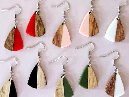 Wood and Resin Drop Earrings