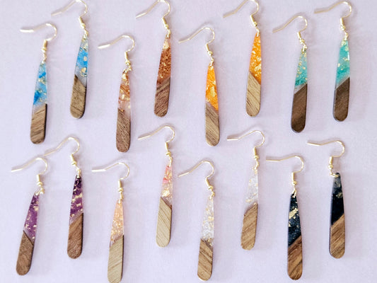 Wood and Resin Droplet Earrings