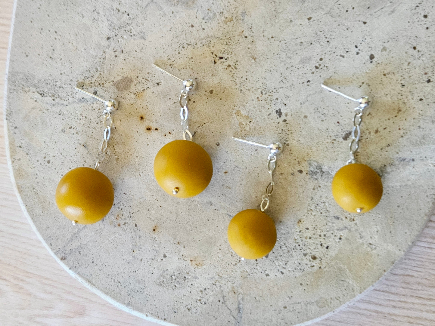 Contemporary Hand-rolled Bead Sterling Silver Earrings Mustard