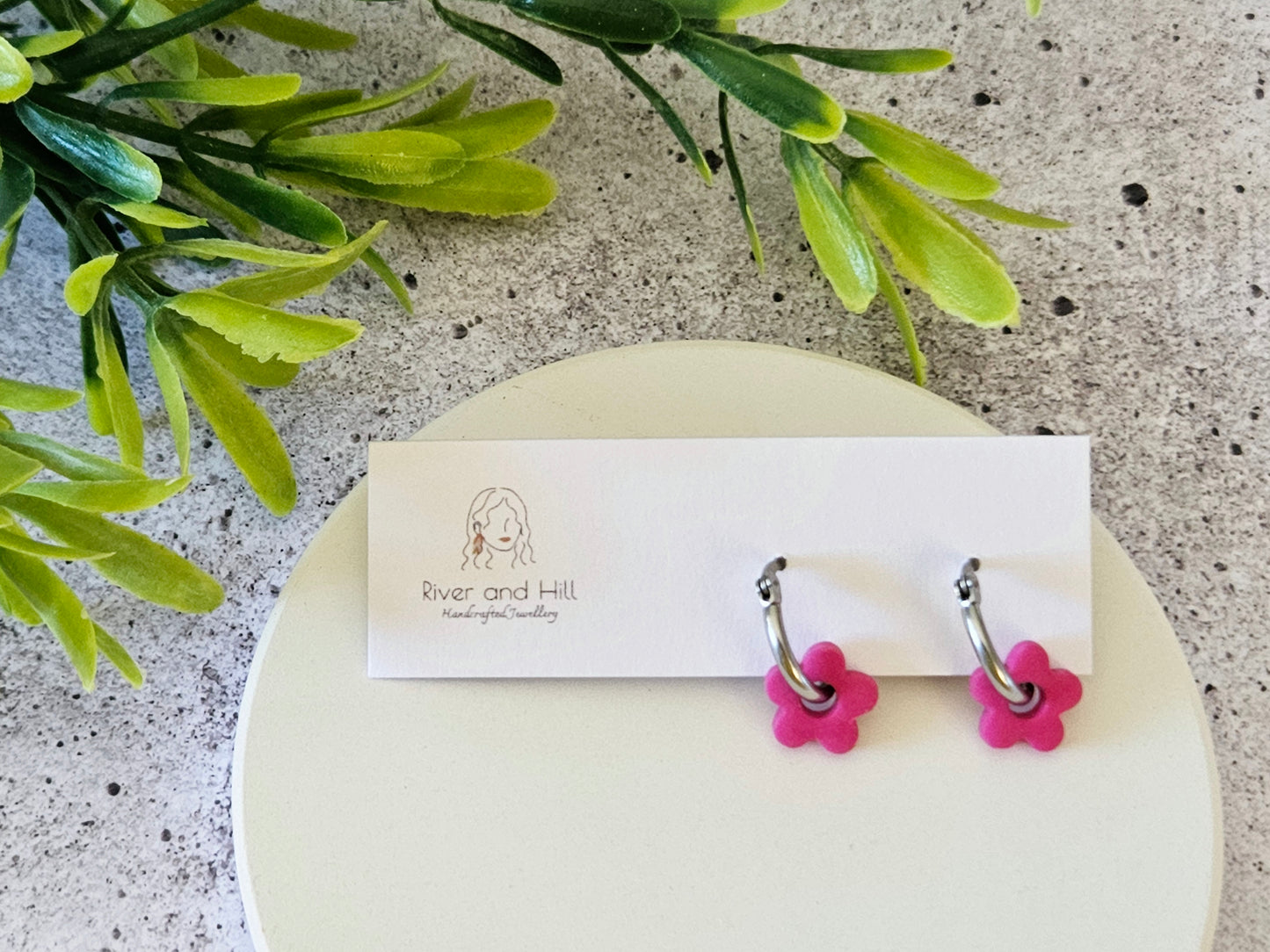 Retro Bloom Red and Pink Mini Hoop Earrings