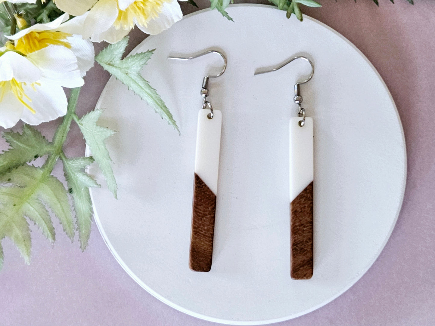 Wood and Resin Bar Earrings