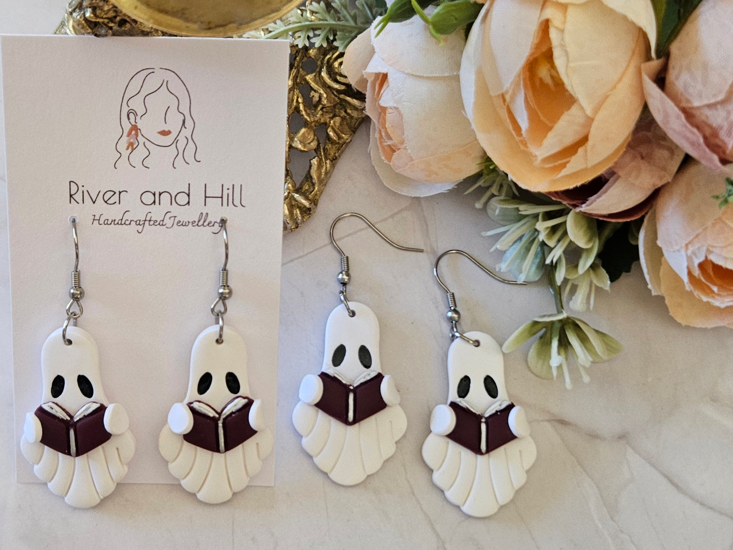 Halloween Reading Ghost Earrings