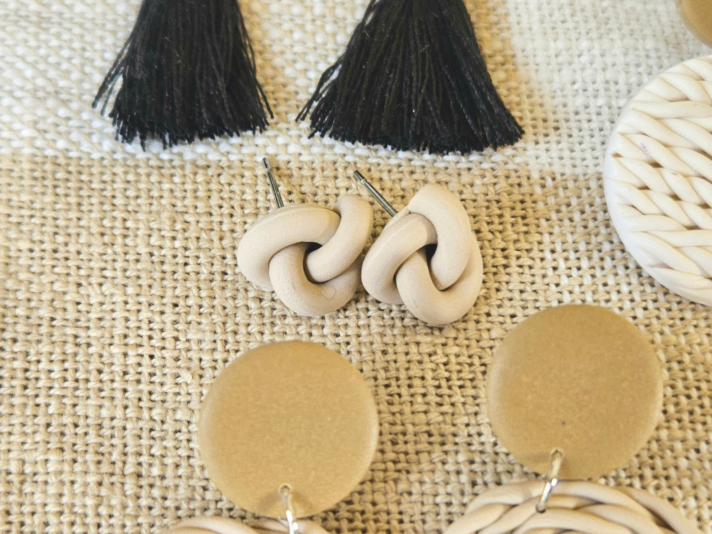 Knitted Clay Knot Beige Studs