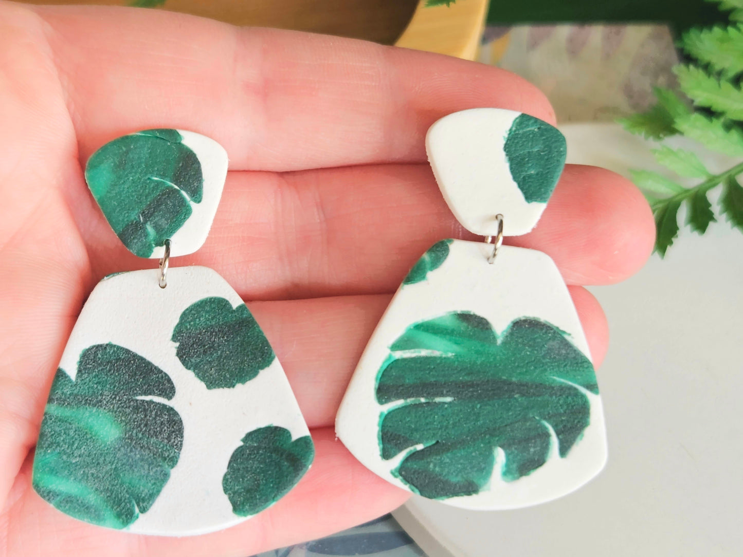 Monstera Print Earrings