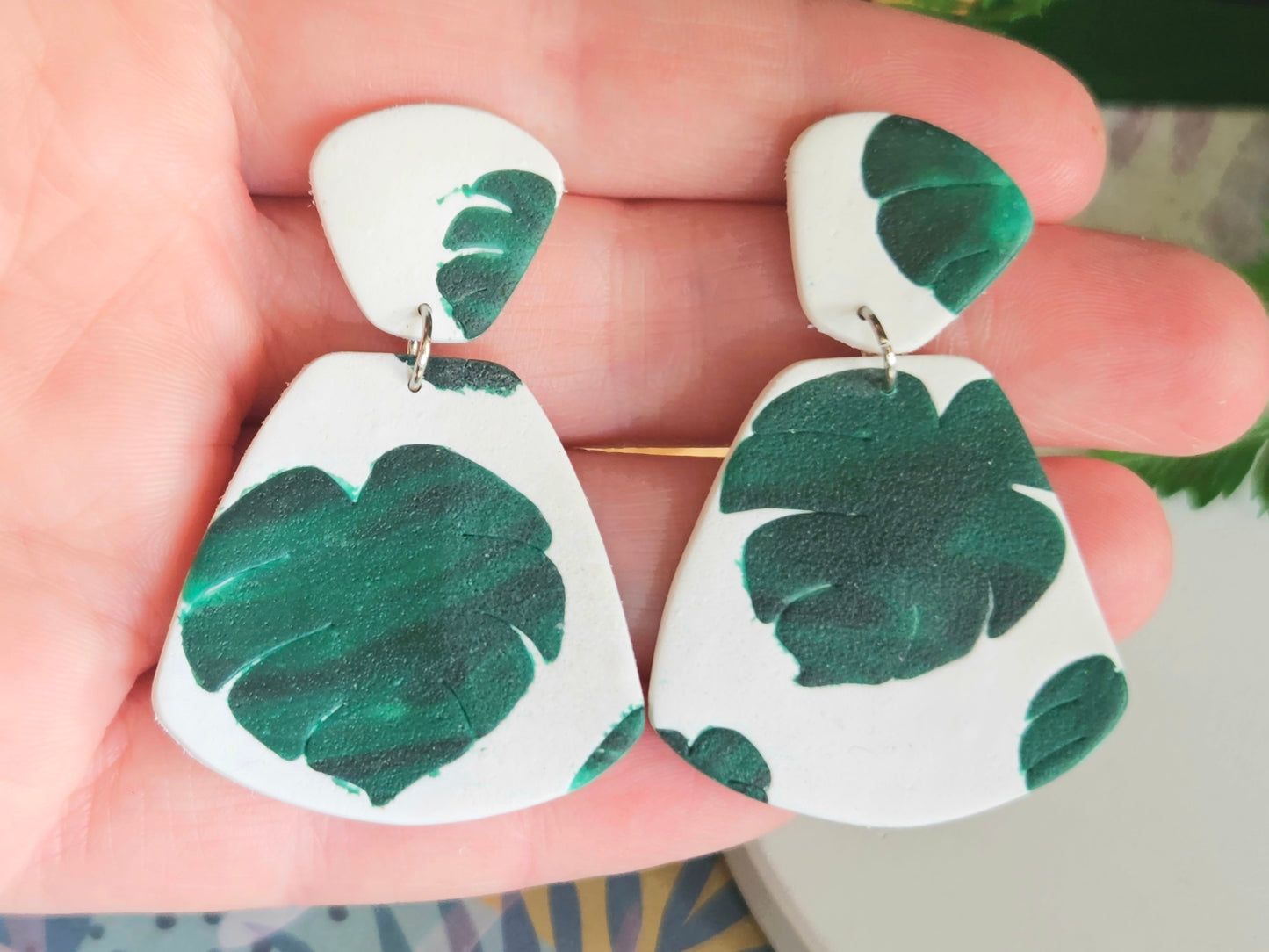 Monstera Print Earrings