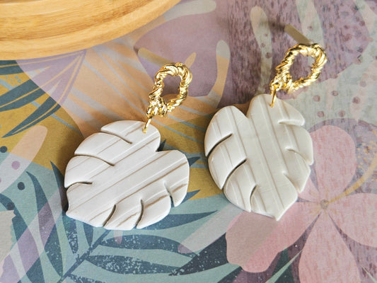 Monstera White Earrings