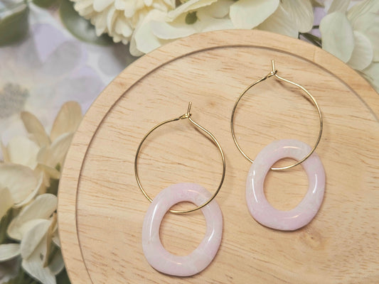 Pink Blossom Faux Quartz Hoop Earrings